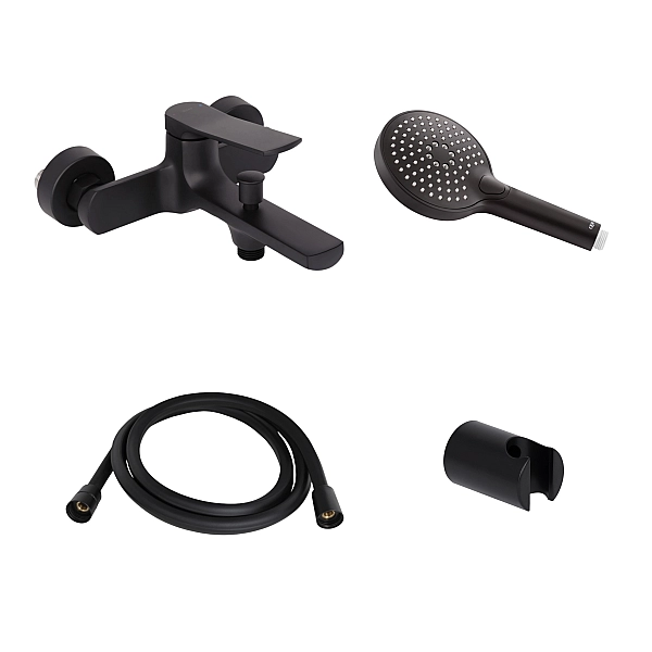 Акційний набір Qtap: Змішувач для душу Slavonice QTSLA259BLM45918+Лійка Rucni QTRUCA120O3KBB+Шланг Hadice QTHADPVCSQ160B+Тримач QT829910842854OB