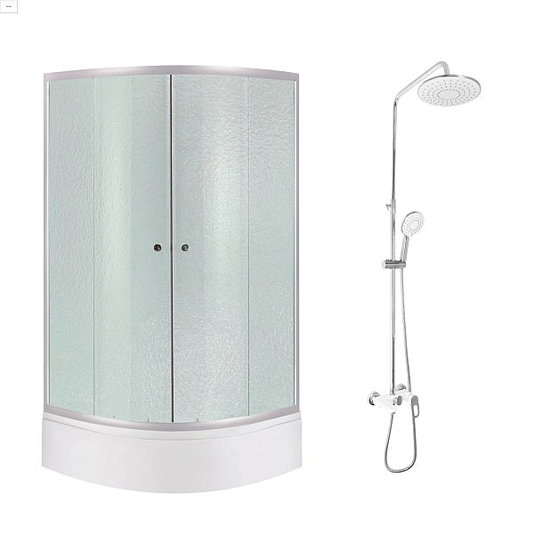 Комплект для душевої Latwa: Душева кабіна LLSC9090SATMIDFR2SET+Душева система на 3 споживача LDLAT1030WHI45427