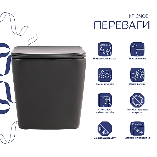 Унітаз підвісний Tern Ultra Quiet 490×365×325 мм, Anthracite, з сидінням Slim Duroplast / Soft-close / Quick Release QT17332303ASAN Qtap - Фото - 3