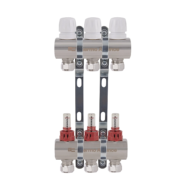 Колектор латунний з витратомірами та євроконусами Thermo Alliance Standart 1" на 3 виходи TAS235W3E