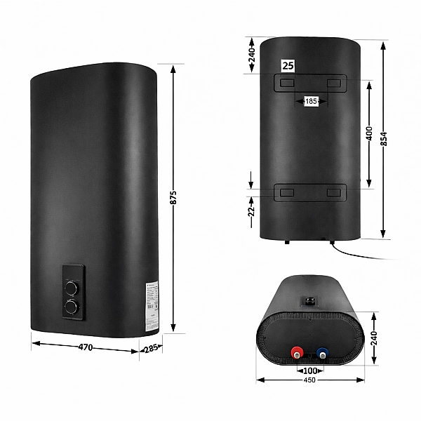 Водонагрівач електричний Thermo Alliance 50 л Black, плоский вертикальний, мокрий ТЕН 2 кВт (0,8+1,2) DT50V20G(PD)/2В - Фото - 2