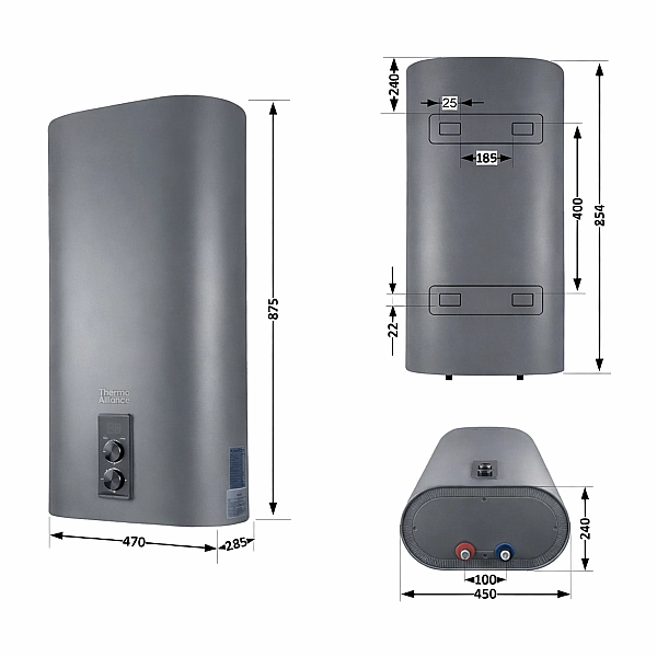 Водонагрівач електричний Thermo Alliance 50 л Grey, плоский вертикальний, мокрий ТЕН 2 кВт (0,8+1,2) DT50V20G(PD)/2G - Фото - 2