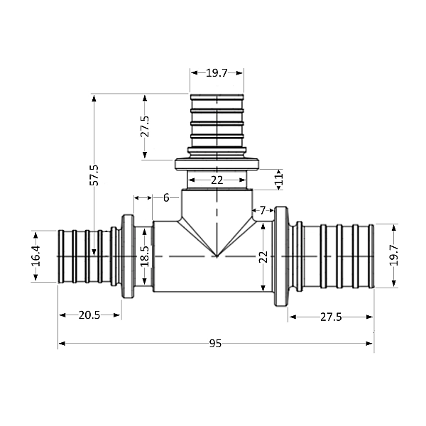 Трійник натяжний Icma №1039 d25х25х20 851039GXGXGW05 - Фото - 2