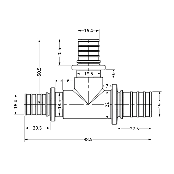 Трійник натяжний Icma №1039 d25х20х20 851039GXGWGW0 - Фото - 2