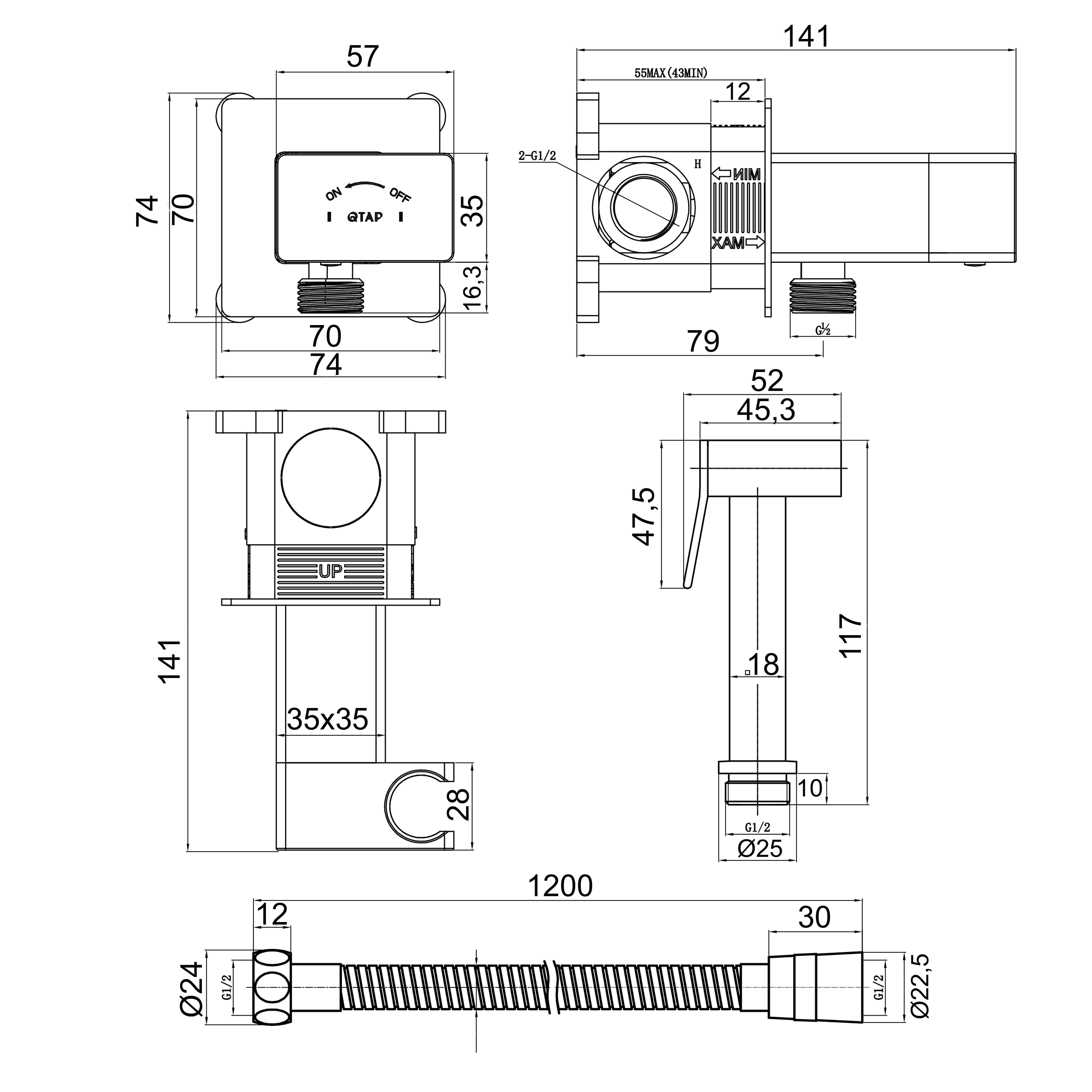 Набір для гігієнічного душу Inspai-Varius, Chrome квадратний прогресивний картридж QTINSVARCRMV00440701 Qtap - Фото - 4
