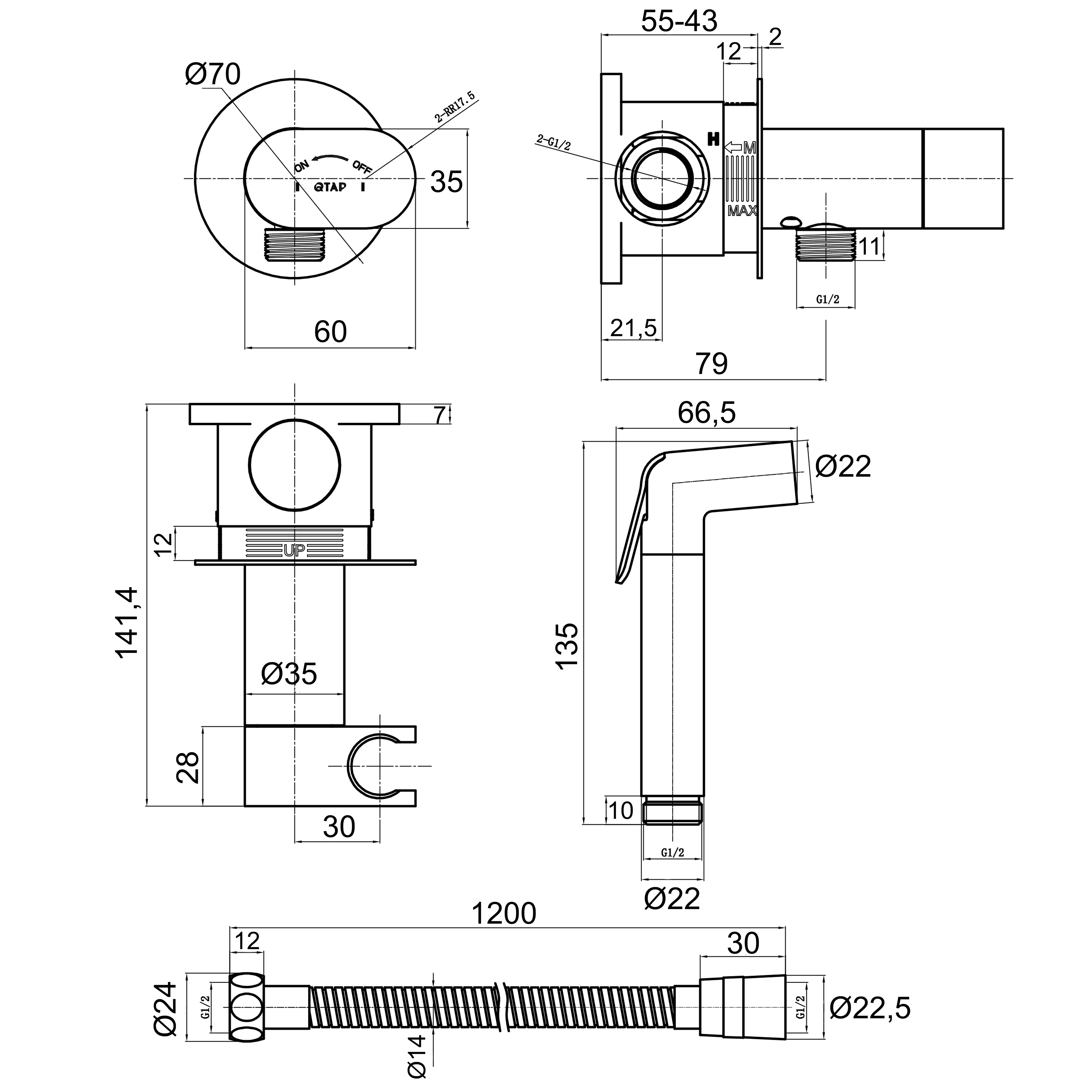 Qtap Inspai-Varius Набор для гигиенического душа Chrome , округлый прогрессивный картридж QTINSVARCRMV00440601 - Фото - 2