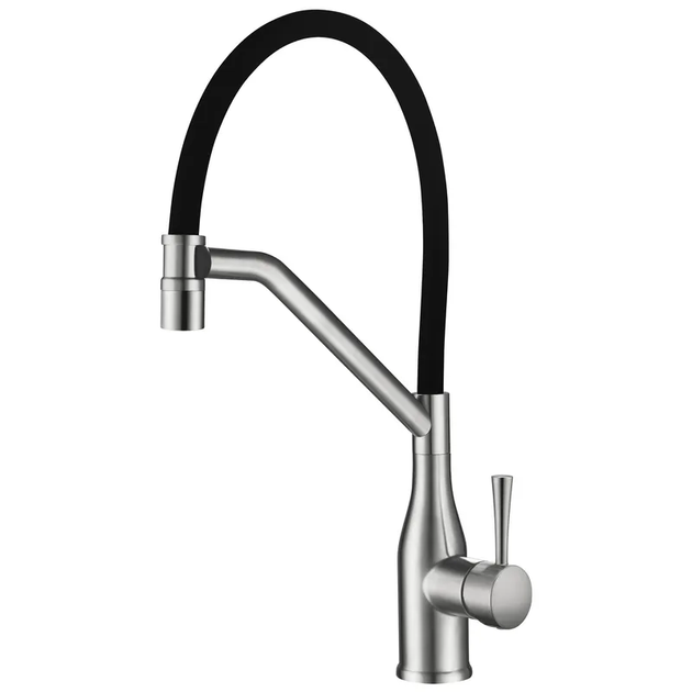 Змішувач для кухні KOER KI-70033-02 з нерж. сталі SUS304 (Колір нерж+силік.вилив чорний) (KR5817)