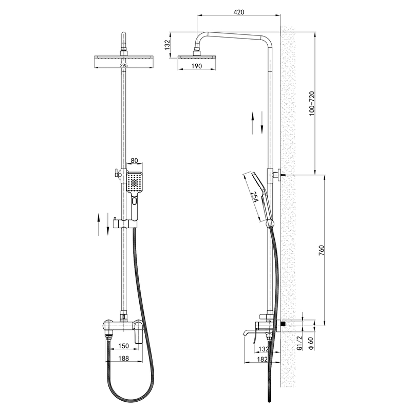 Душевая колонна со смесителем Mixxus Premium DALI 009-J Graphite (MI6760) - Фото - 2