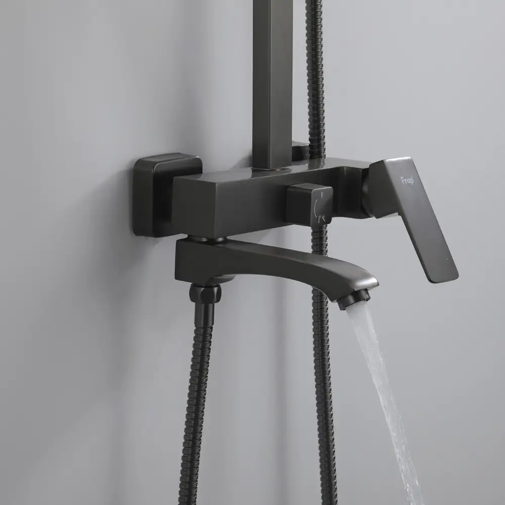 Душевая система FRAP F2476-9, 3 функции, поворотный излив, латунь, оружейная сталь - Фото - 6