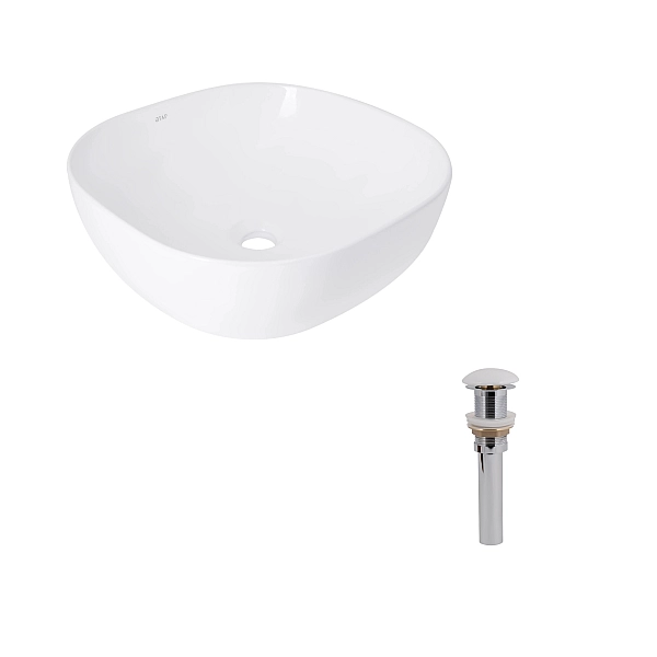 Комплект Qtap Kolibri: Раковина накладна 400x400x140 мм, White, квадратна + Донний клапан Pop-up PU02