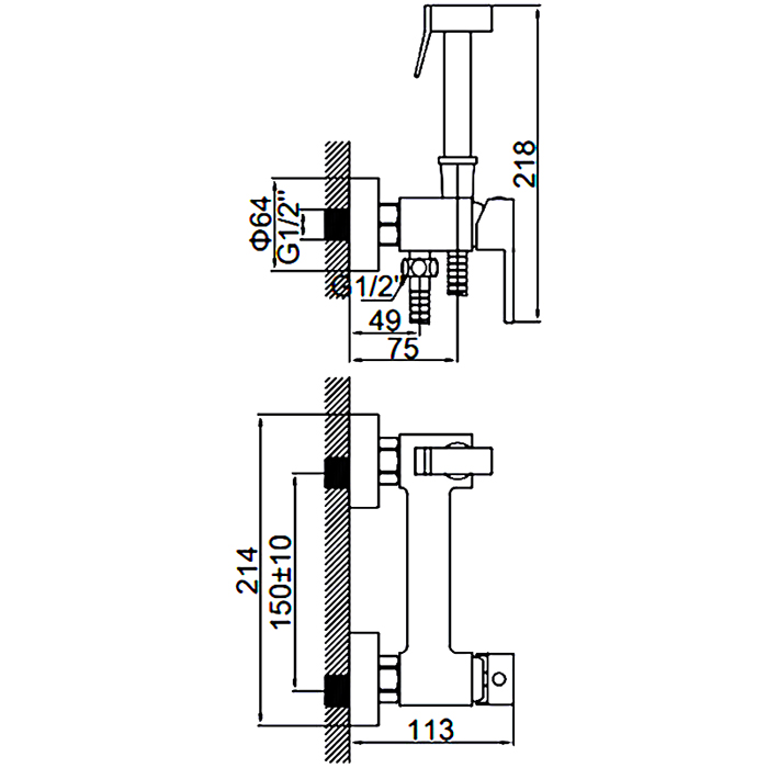 Смеситель LEDEME LM5398C-7 настенный с гигиеническим душем (кол. бронза) (LL1852) - Фото - 2