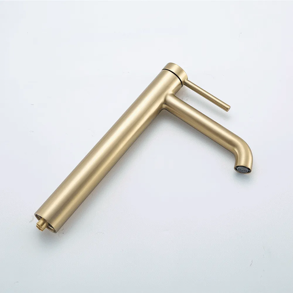 G1006-23 умивальник високий одноваж.кругл. вилив лат. гайка Ø35( сатин золотий)