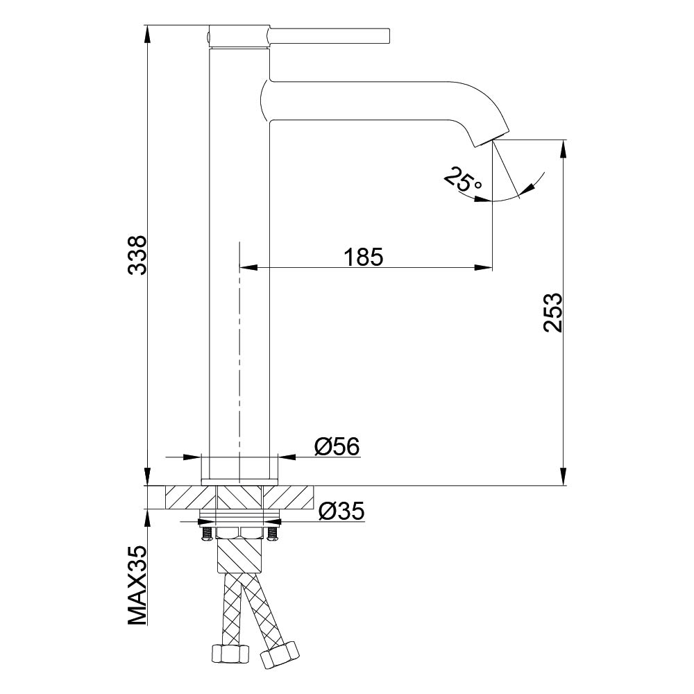 G1006-23 умивальник високий одноваж.кругл. вилив лат. гайка Ø35( сатин золотий) - Фото - 6
