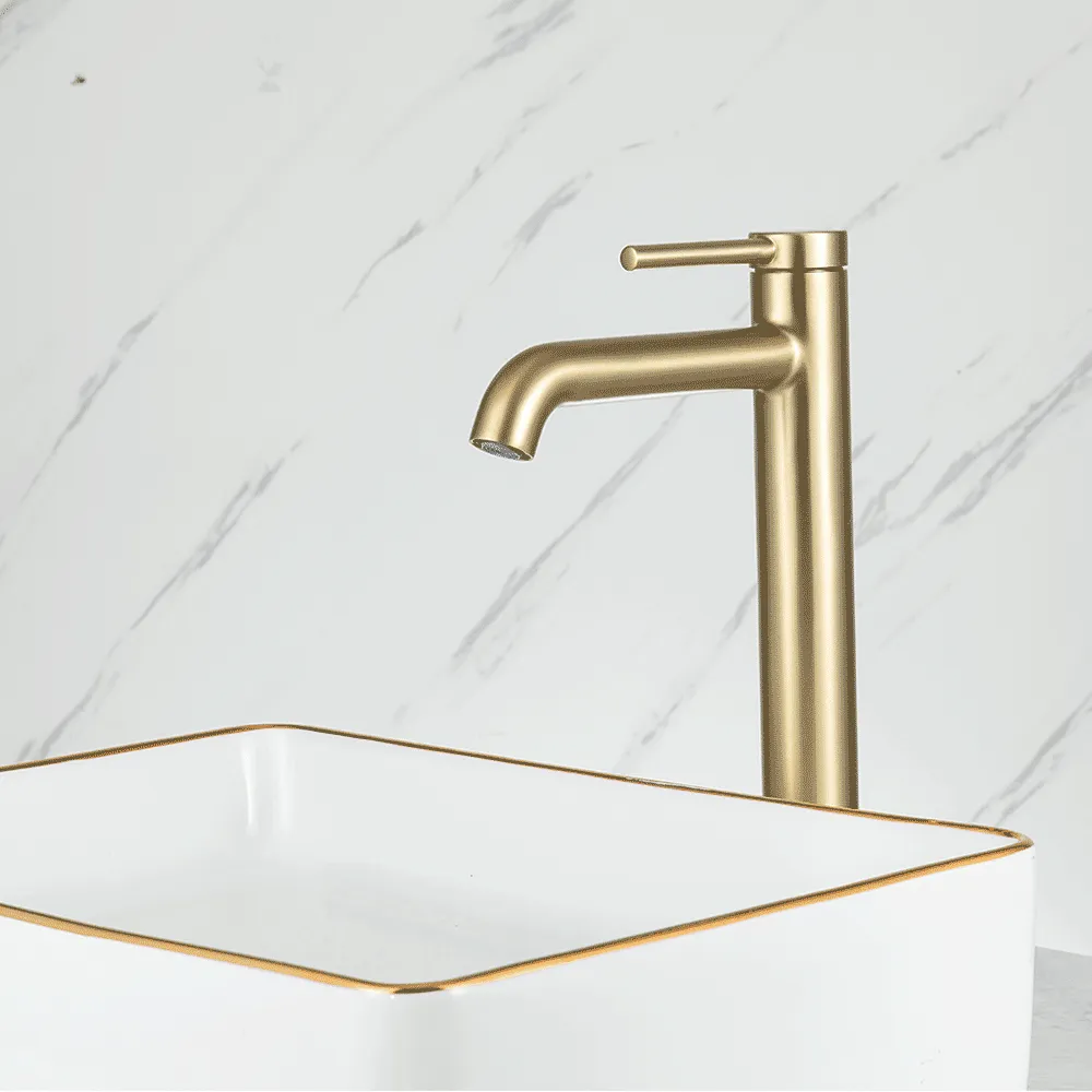 G1006-23 умивальник високий одноваж.кругл. вилив лат. гайка Ø35( сатин золотий) - Фото - 2