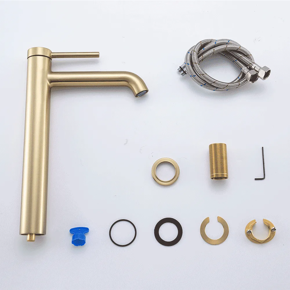 G1006-23 умивальник високий одноваж.кругл. вилив лат. гайка Ø35( сатин золотий) - Фото - 5