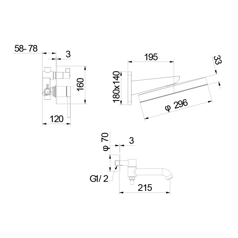 G7106-3 душ. система вбуд. 3х функц. одноваж. лат. Ø35 (сатин золотий) - Фото - 6