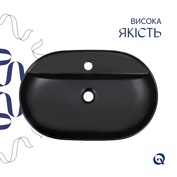 Комплект Qtap Scorpio: Раковина накладна 600x400x120 мм, Matt Black, овальна + Донний клапан Pop-up PU03 - Фото - 4