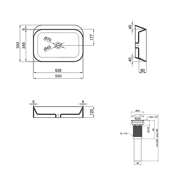 Комплект Qtap Scorpio: Раковина накладная 550x390x120 мм, White, прямоугольная + Донный клапан Pop-up PU02 - Фото - 2