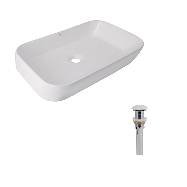 Комплект Qtap Scorpio: Раковина накладна 550x390x120 мм, White, прямокутна + Донний клапан Pop-up PU02