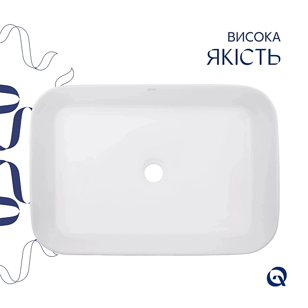 Комплект Qtap Virgo N: Раковина накладна 560x380x130 мм, White, прямокутна + Донний клапан Pop-up PU02 - Фото - 4