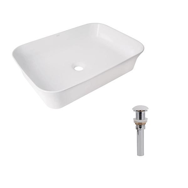 Комплект Qtap Virgo N: Раковина накладна 560x380x130 мм, White, прямокутна + Донний клапан Pop-up PU02