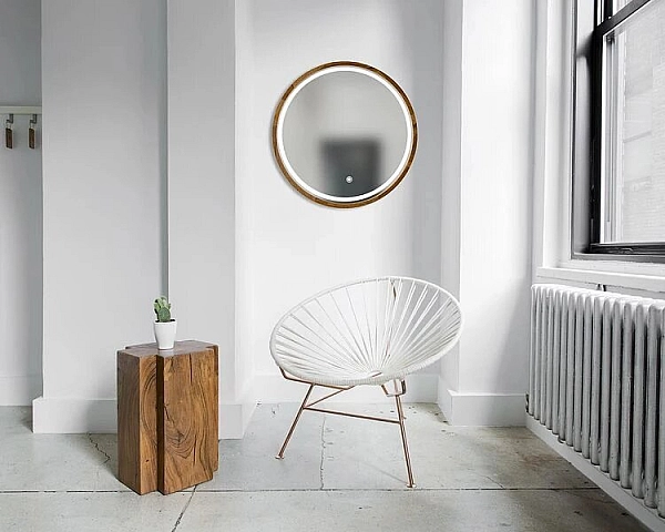 Дзеркало Solar Eclipse LED 70 Natural Walnut Luxury Wood - Фото - 2