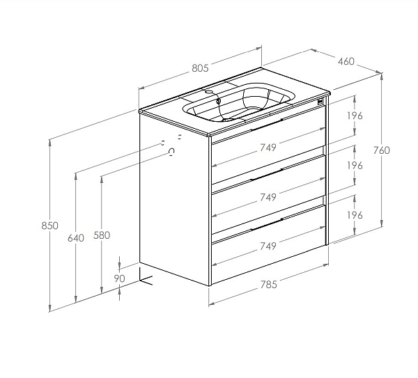 Шафка з умивальником Alpine Unik 800 A852017464 Roca - Фото - 2