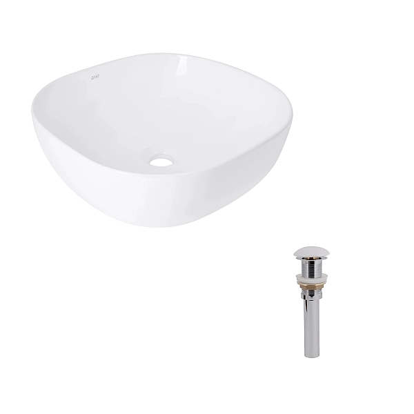 Комплект Qtap Kolibri: Раковина накладная 425x425x140 мм, White, квадратная + Донный клапан Pop-up PU02