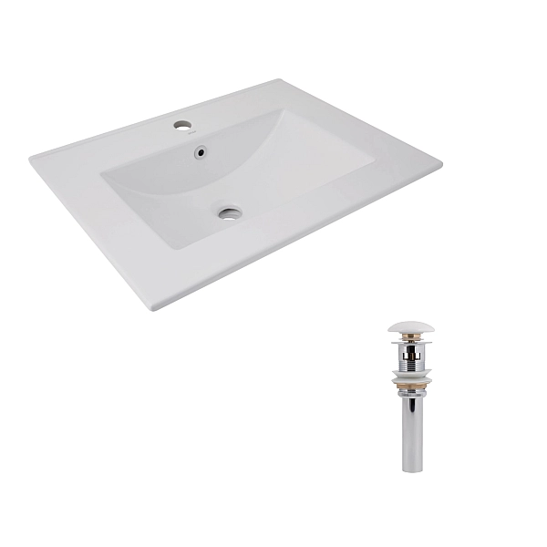 Комплект Albatross: Раковина врізна меблева 620x460x180 мм, White, прямокутна + Донний клапан Pop-up PU02O