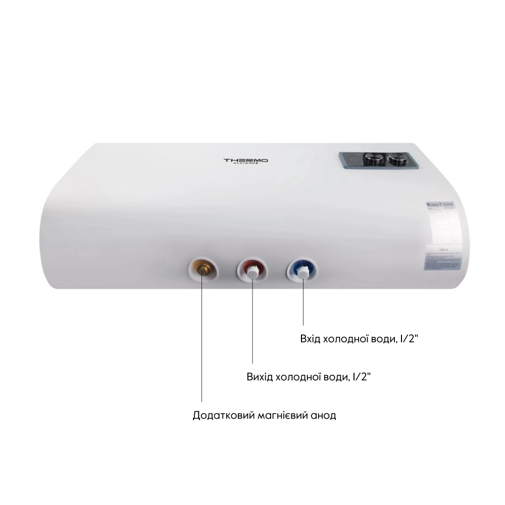 Водонагрівач електричний плоский 80 л горизонтальний, мокрий ТЕН 2 кВт (0,8+1,2) DT80H20GPD Thermo Alliance - Фото - 3