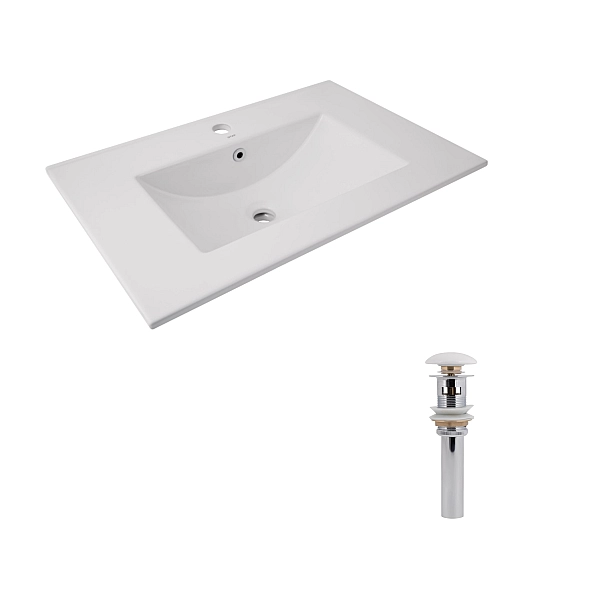 Комплект Albatross: Раковина врізна меблева 720x460x180 мм, White, прямокутна + Донний клапан Pop-up PU02O