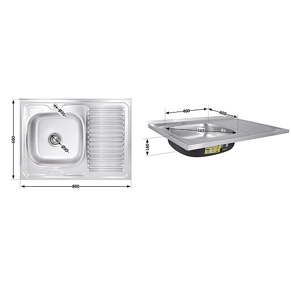 Кухонная мойка Brinex 6080-L 0,6 мм Satin (BRIN6080LSAT06) - Фото - 2