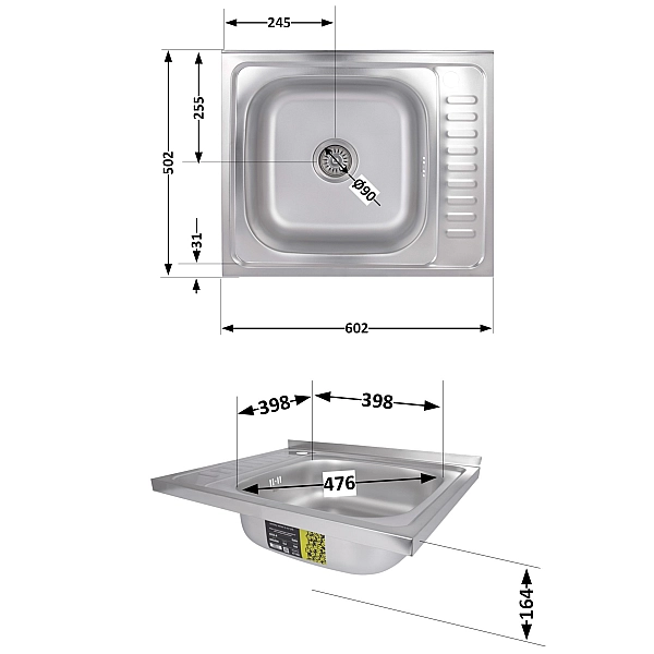 Кухонна мийка Brinex 6050-R 0,6 мм Satin (BRIN6050RSAT06) - Фото - 2