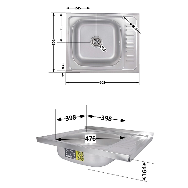 Кухонна мийка Brinex 6050-L 0,6 мм Satin (BRIN6050LSAT06) - Фото - 2