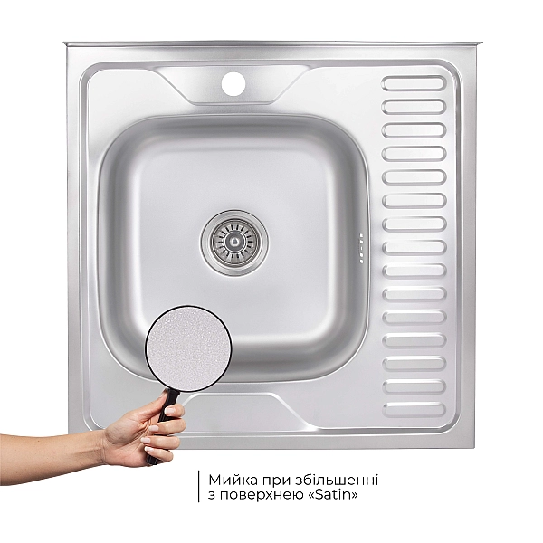 Кухонна мийка Brinex 6060-L 0,6 мм Satin (BRIN6060LSAT06) - Фото - 3
