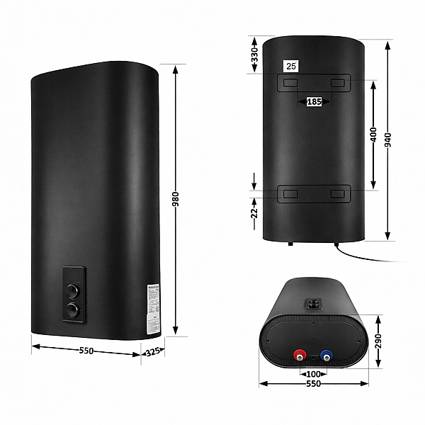Водонагрівач електричний Thermo Alliance 80 л Black, плоский вертикальний, мокрий ТЕН 2 кВт (0,8+1,2) DT80V20G(PD)/2В - Фото - 2