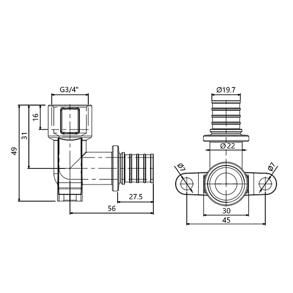 Угол натяжной Icma №1040 d25х3,5-3/4"В настенный 851040AEGX05 - Фото - 2