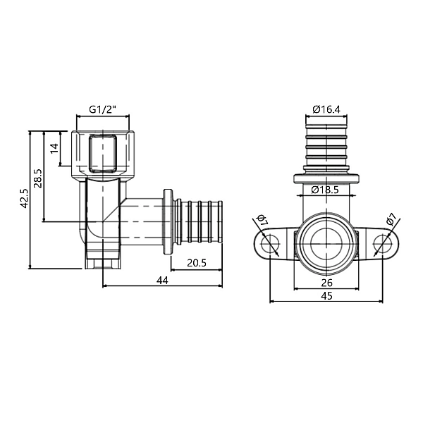 Угол натяжной Icma №1040 d20х2,8-1/2"В настенный 851040ADGW0 - Фото - 2
