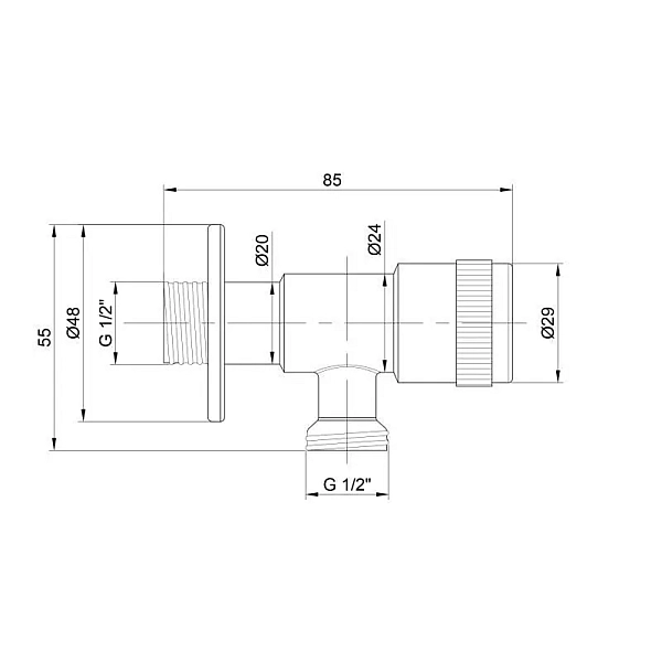 Кран кутовий Thermo Alliance Standart 1/2"ЗЗ нерж., з керам. буксою TAS347W1515SS - Фото - 2