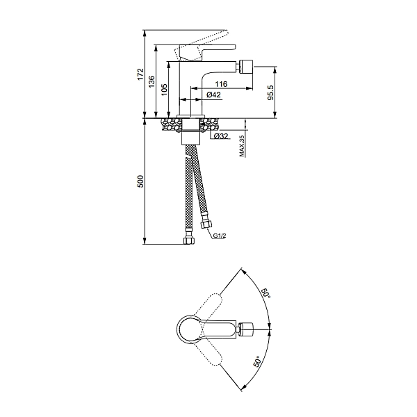 Смеситель латунный для биде Lidz Astra 001AF (k35) LDAST001AFCRM48089 Chrome - Фото - 2