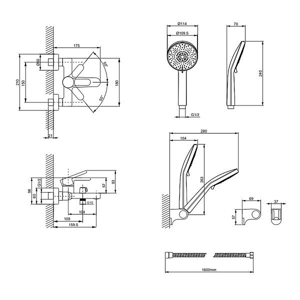 Смеситель латунный для ванны Lidz Astra 006 (c душевым гарнитуром) (k35) LDAST006CRM48087 Chrome - Фото - 2