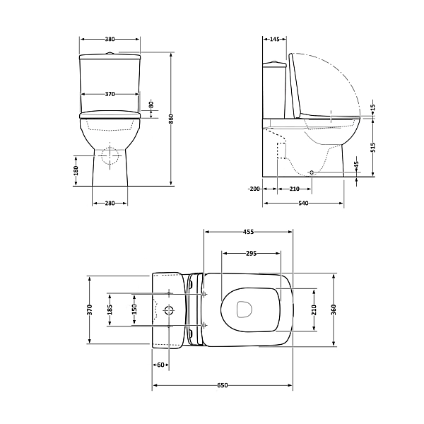 Унитаз-компакт Qtap Crow Eco безободковый с сиденьем Soft-close QTCRO27W48750 - Фото - 2
