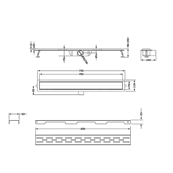 Комплект Qtap Taurus FD700 (NKS) Лінійний трап із нержавіючої сталі із сухим затвором 700 мм - Фото - 2