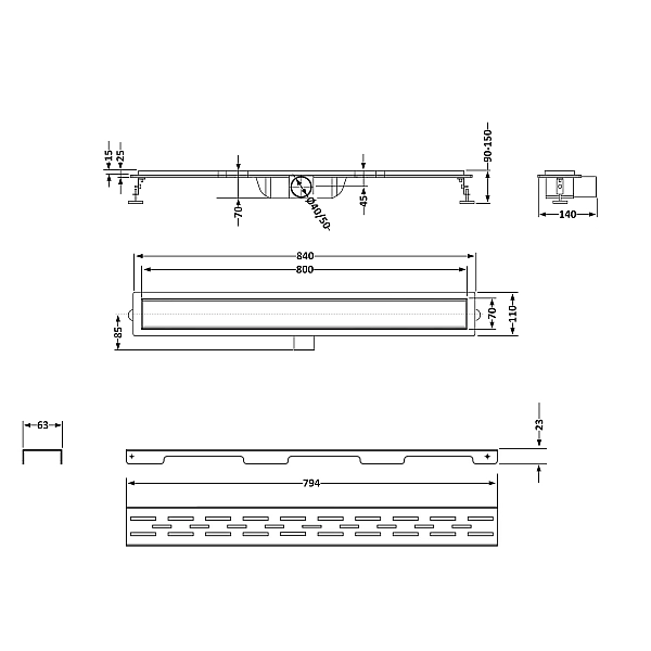 Комплект Qtap Taurus FD800 (NKS) Линейный трап из нержавеющей стали с сухим затвором 800 мм - Фото - 2