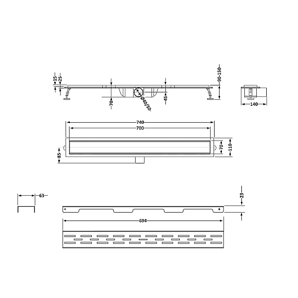 Комплект Qtap Taurus FD700 (BLA) Лінійний трап із нержавіючої сталі із сухим затвором 700 мм - Фото - 2