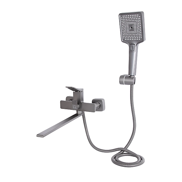 Змішувач для ванни Qtap Presto з довгим поворотним виливом (з душовим гарнітуром) QTPRE2601GRP45583 Graphite - Фото - 3