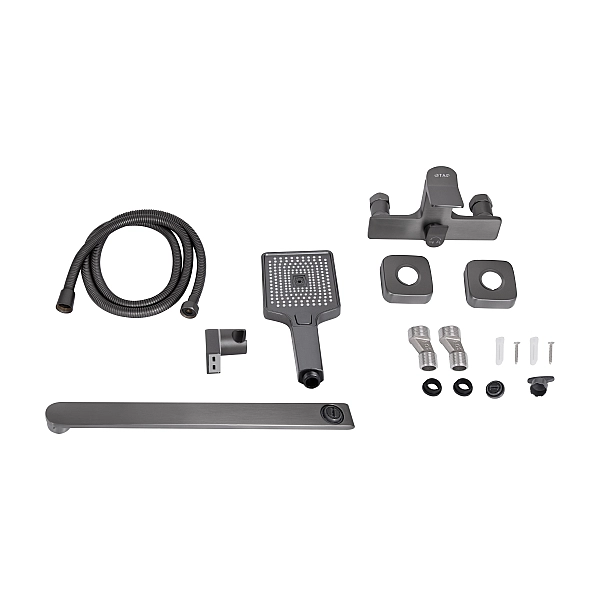 Змішувач для ванни Qtap Presto з довгим поворотним виливом (з душовим гарнітуром) QTPRE2601GRP45583 Graphite - Фото - 8