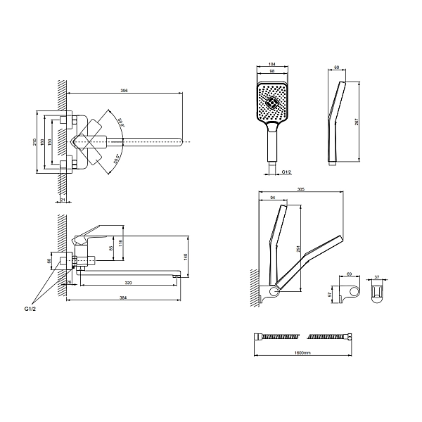 Смеситель латунный для ванны Lidz Orion 005 с поворотным изливом (c душевым гарнитуром) (k35) LDORI005CRM48094 Chrome - Фото - 2