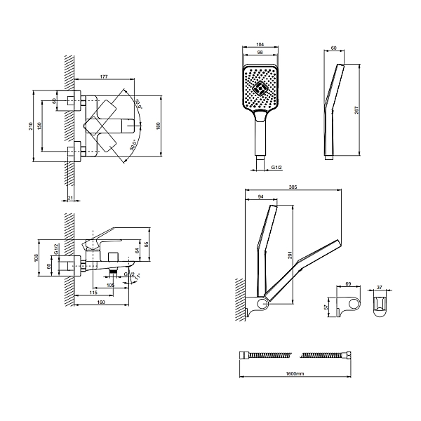 Смеситель латунный для ванны Lidz Orion 006 (c душевым гарнитуром) (k35) LDORI006CRM48093 Chrome - Фото - 2