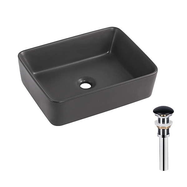 Раковина накладна Qtap Tern 480x370x135 мм, Anthracite, прямокутна, з донним клапаном QT17116069AN